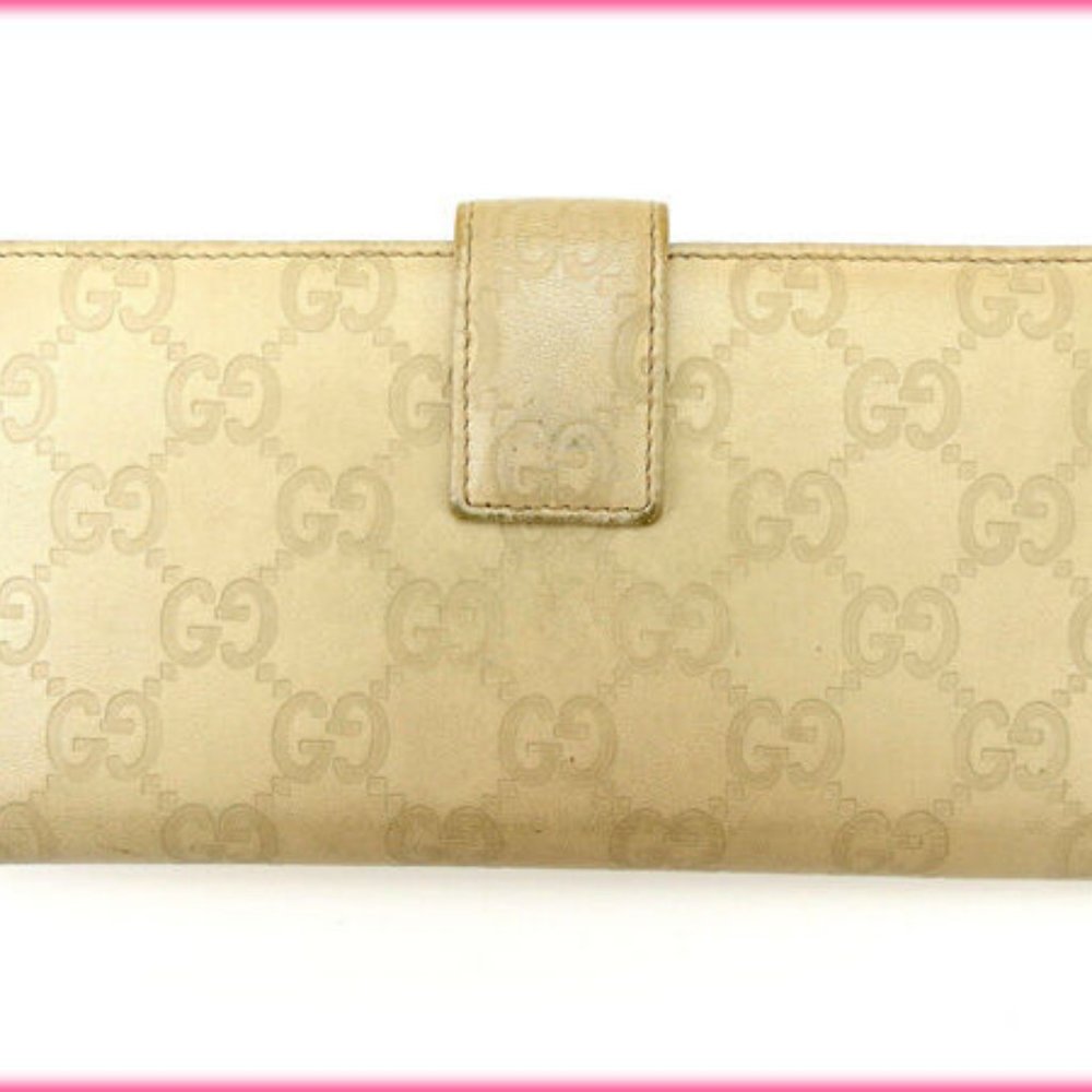 Gucci Wallet Purse Long Wallet Guccissima Beige Woman Authentic Used Y1031 - Picture 2 of 5